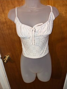 White Eyelet Tie-Front Crop Cami Top